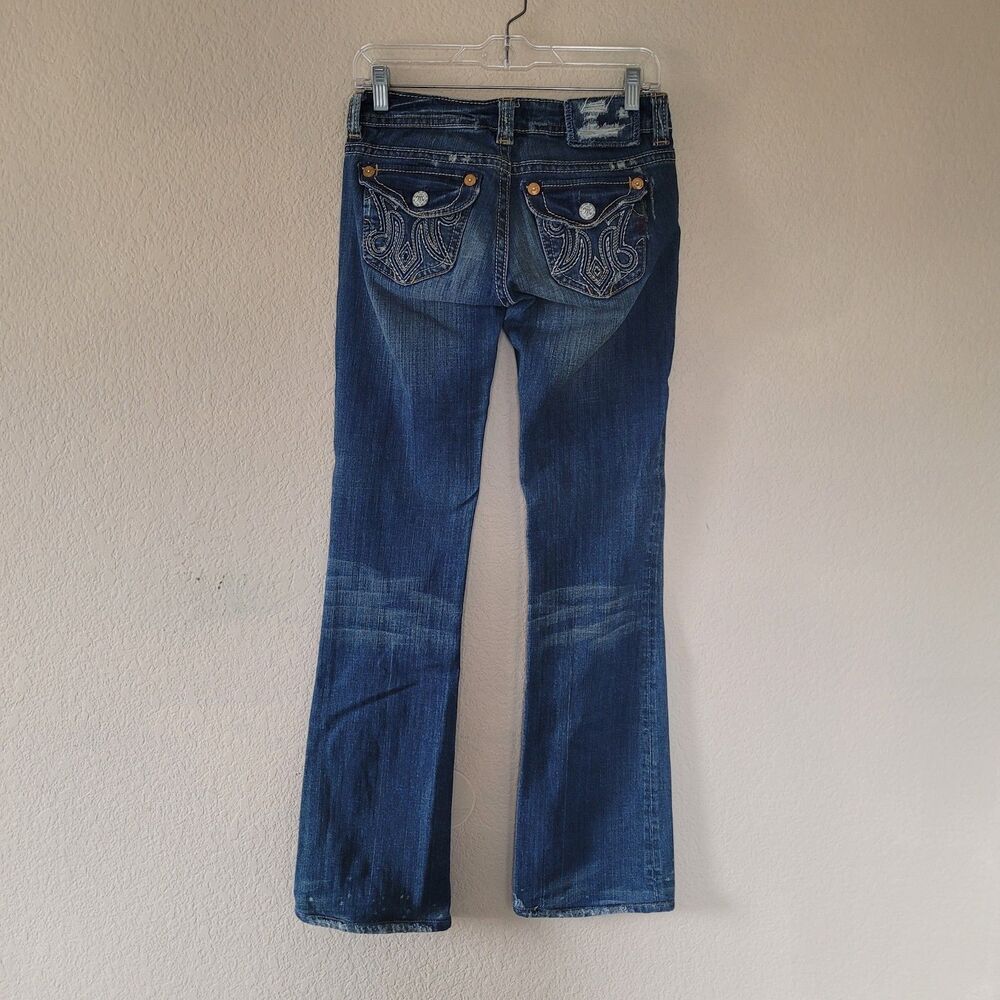 MEK Oaxaca Bootcut Flap Jeans Womens 26 28x32 Dark Blue Distressed Selvedge
